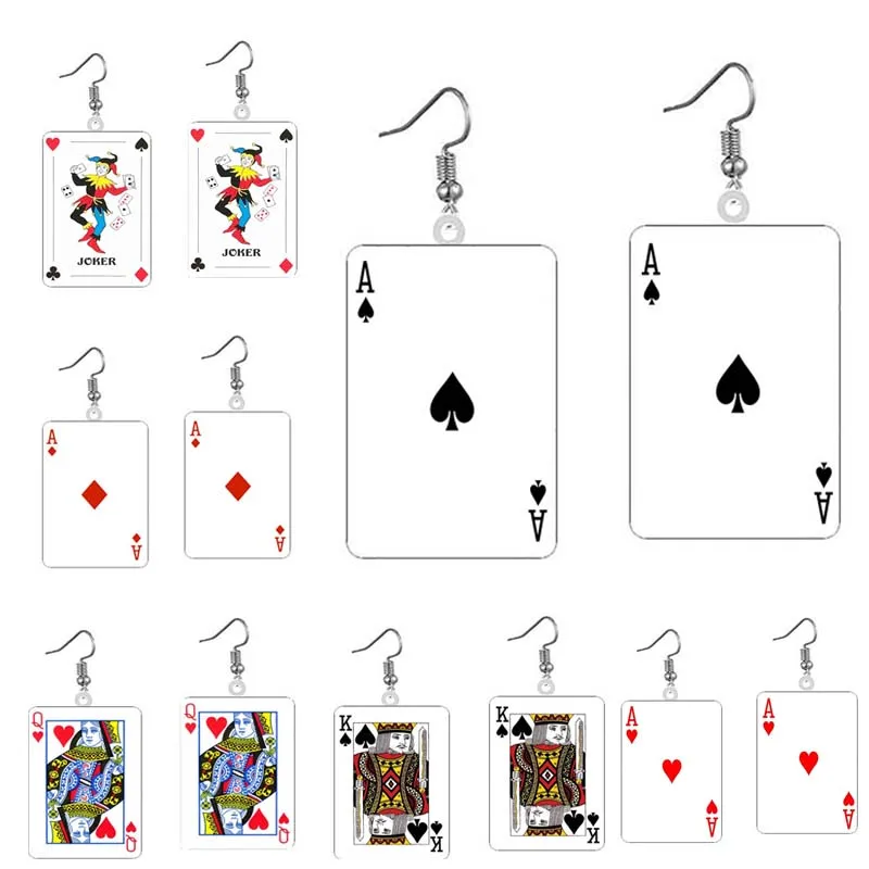 Poker Acrylic Earrings Two-sided Rectangle Drop Earrings Magic Poker Game Card Crafts Dangle Leisure Casino Game For Woman Gift