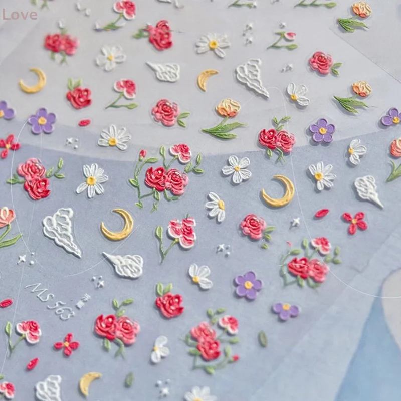 [L&P] وردة حمراء زهرة الربيع زهرة صغيرة القمر والسحابة مسمار الفن ملصقات لاصقة مانيكير الديكور