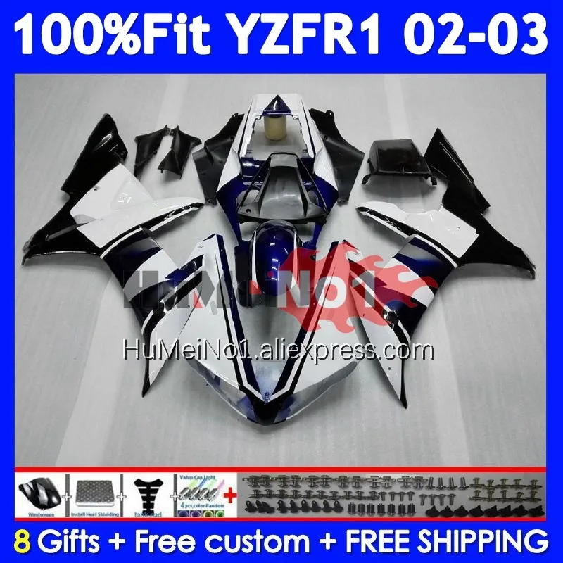 Body For YAMAHA YZF 1000 CC R1 R 1 YZF-R1 White black YZFR1 02 03 365No.10 YZF1000 1000CC YZF-1000 2002 2003 Injection Fairing