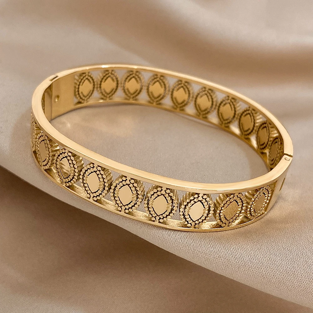 Dodohao กำไลข้อมือสแตนเลส316L เป็นเอกลักษณ์สำหรับผู้หญิงผู้ชายเครื่องประดับชุบทอง