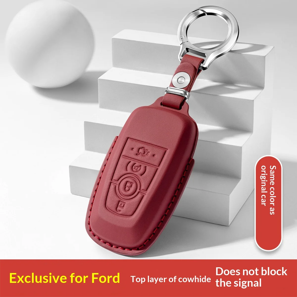 For Ford Ruiji car key cover first-layer cowhide high-end key case buckle interior modification