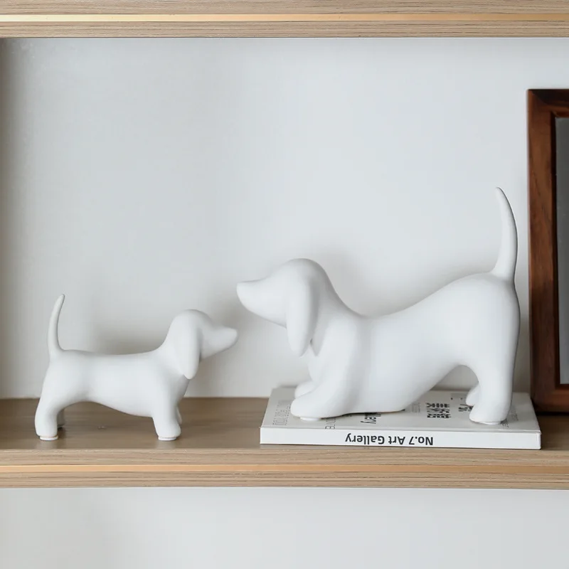 Modern Black and White Ceramic Dog Ornament Creative Living Room TV Cabinet Wine Cabinet Entrance Display Cabinet Decor