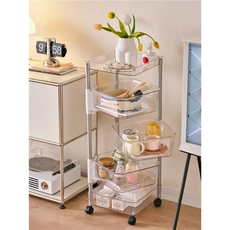 Trolley Rack Floor Movable Snack Storage Rack Multilayer Storage Bookshelf