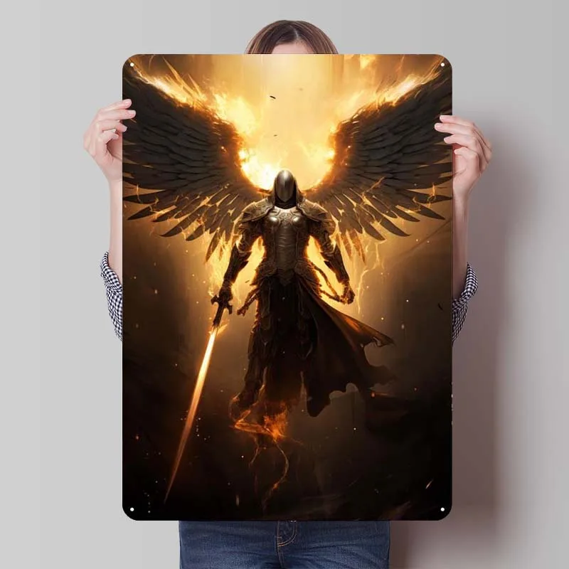 

Ангельский воин, белая жесть, плакат, украшение в виде кофейного угла, винтажный металлический знак, табличка для украшения стен, мужская пещера в стиле ретро