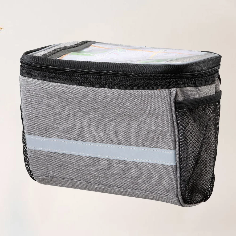 

Bike Handlebar Insulation Bag Grey Thermal Cooler Basket Storage Organizer Reflective Stripes Side Net for Flashlight Mountain