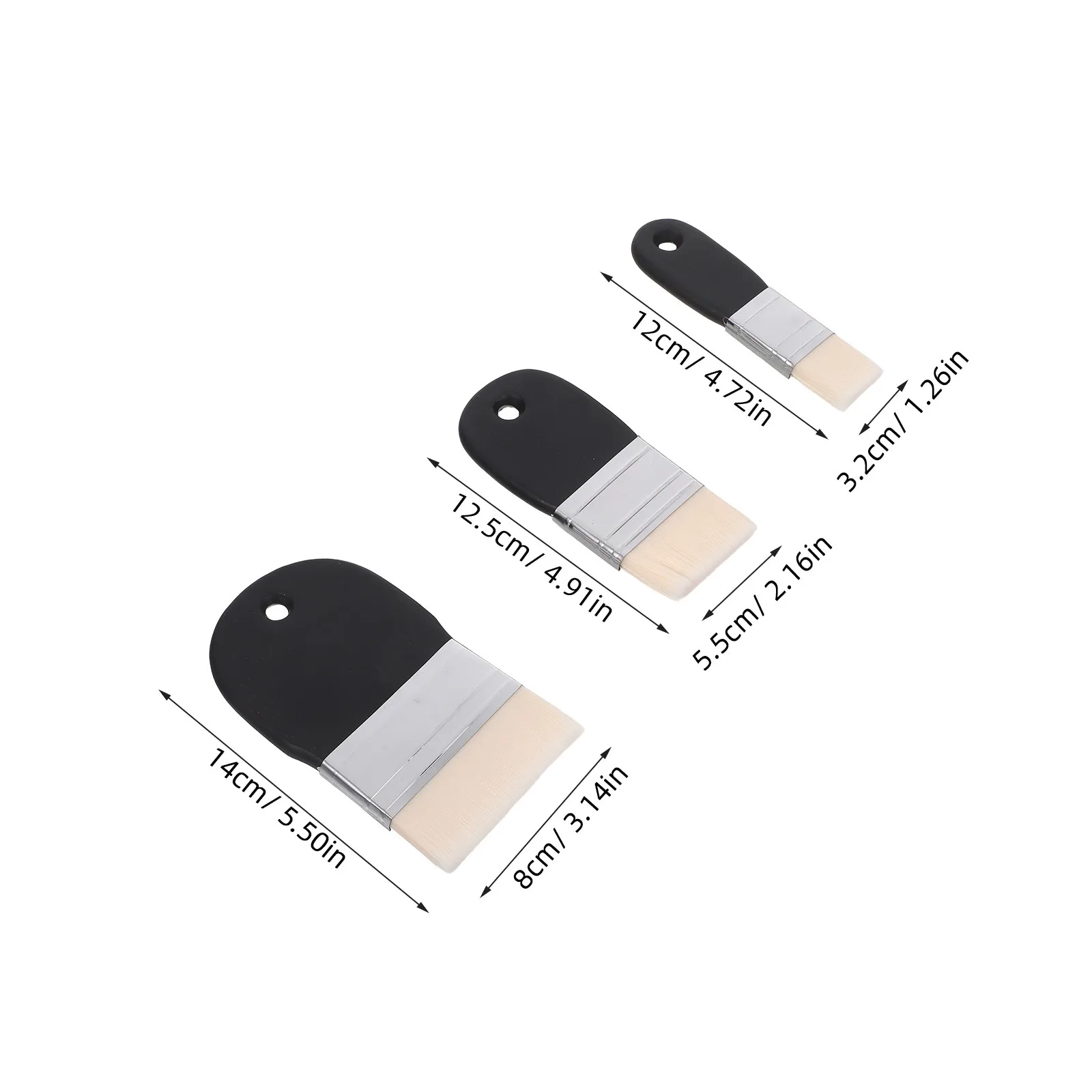 3Pcs Large Flat Paddle Paint Brushes Nylon Hair Short Wooden Handle for Oil Painting Watercolor Texture Detail Work Student
