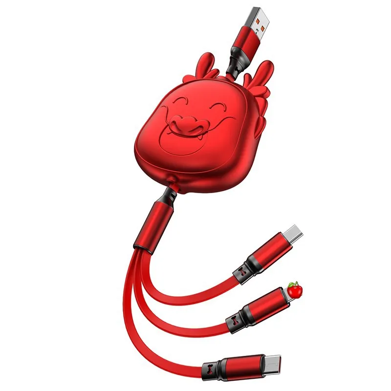 كابل USB قابل للسحب للشحن السريع والبيانات ، كابل صغير من النوع C ، مناسب للآيفون ، أندرويد ، شاوميو ، ووي ، ووي وي ، و 3 في 1