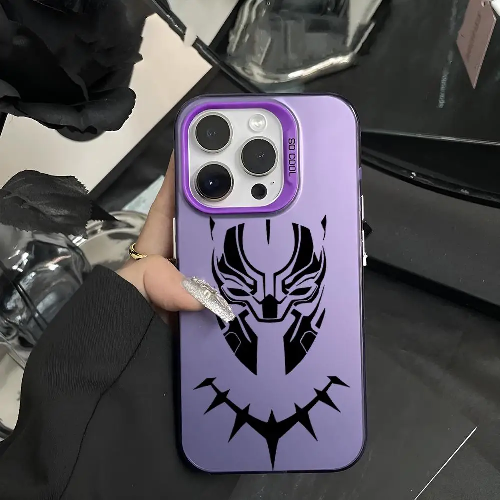 Black Panther Superhero Cool Phone Case Matte Colored Silver For iPhone 15 14 13 12 11 Pro Max Plus XS X Purple Hard Cover