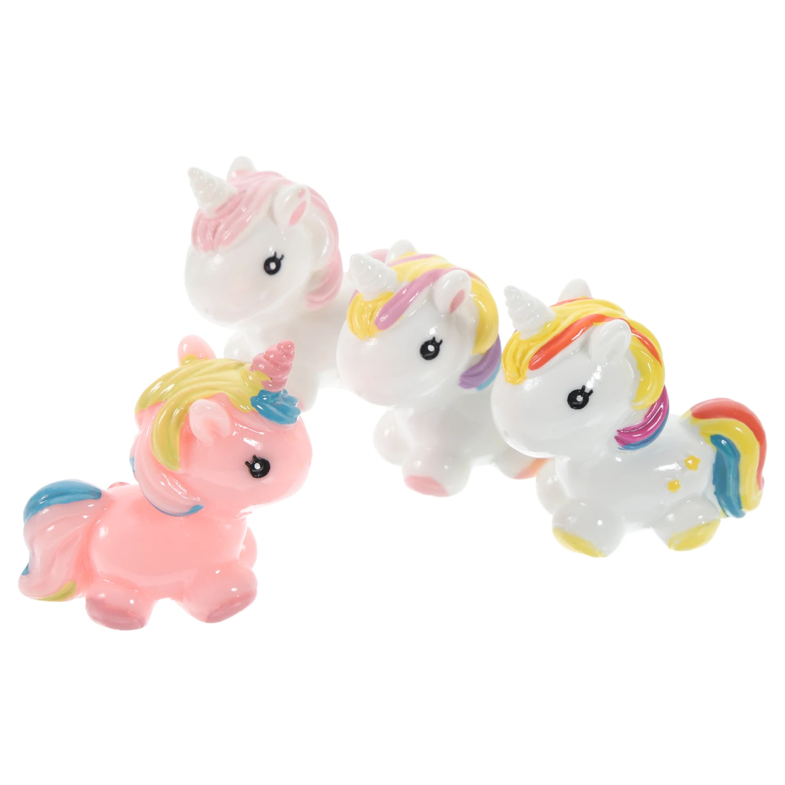 

4pcs Unicorn Figurines Resin Mini Statues Hand Painted Colorful Decorative Fence Cake Microlandscape Succulents Accessories