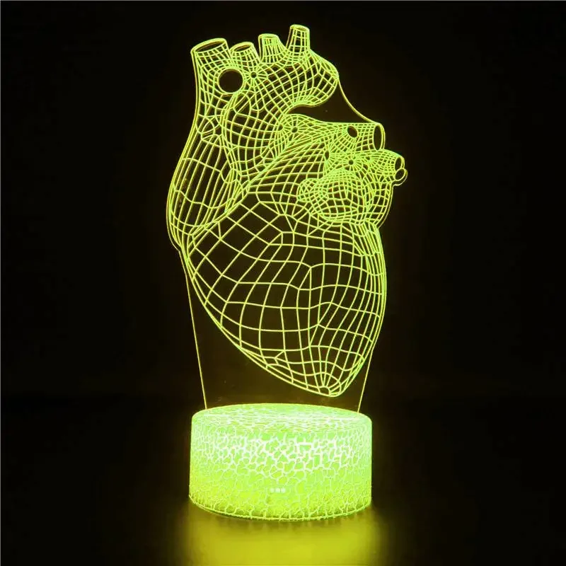 Nighdn Acrylic Led Night Light Organ Heart for Bedroom Decoration Color Changing Nightlight Fans Gifts Room Decor 3D Lamps