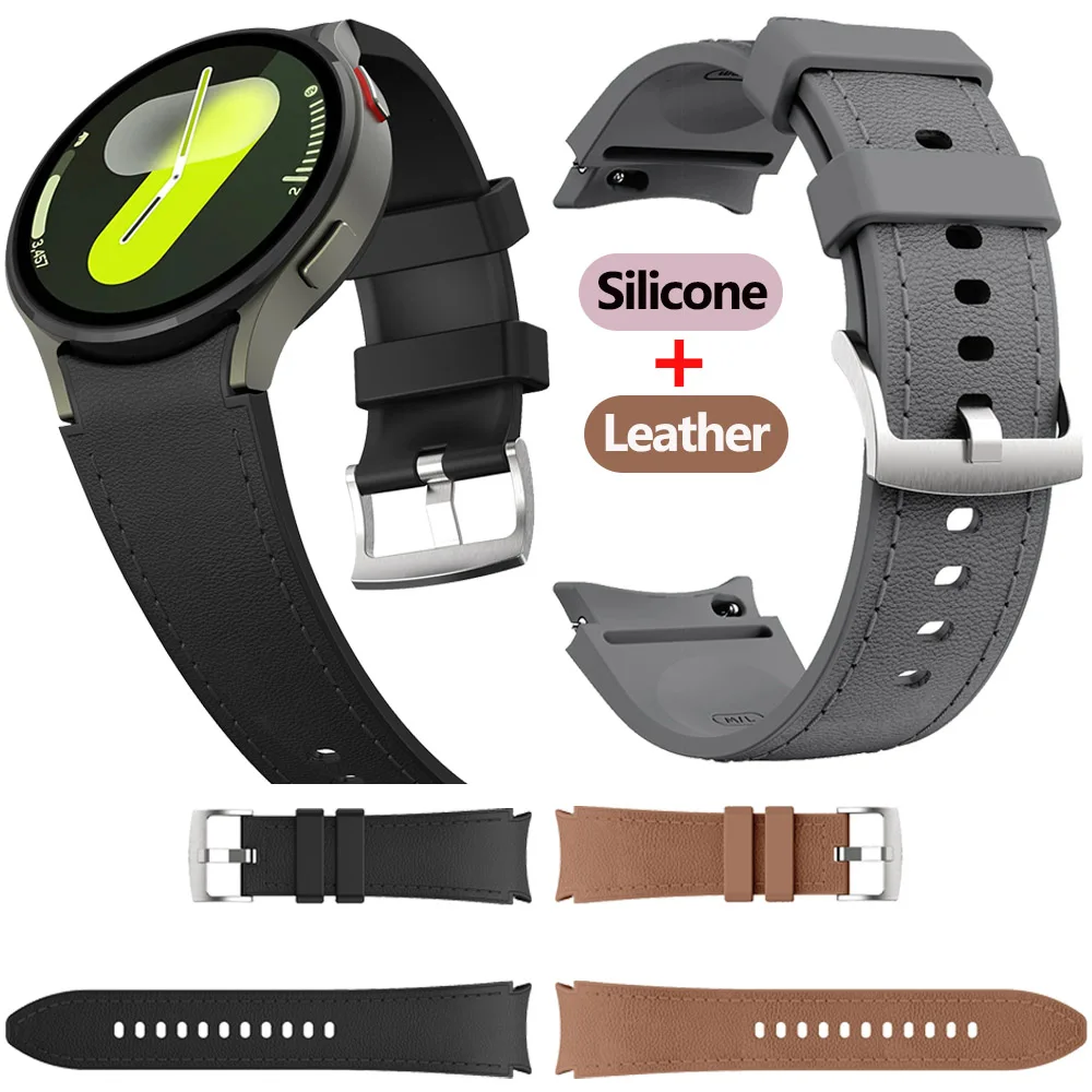 

No Gap Leather+Silicone Strap for Samsung Galaxy Watch 7 FE 6 5 4 44mm 40mm Beacelet Belt Galaxy 6 classic 47 43mm/5 pro 45 Band