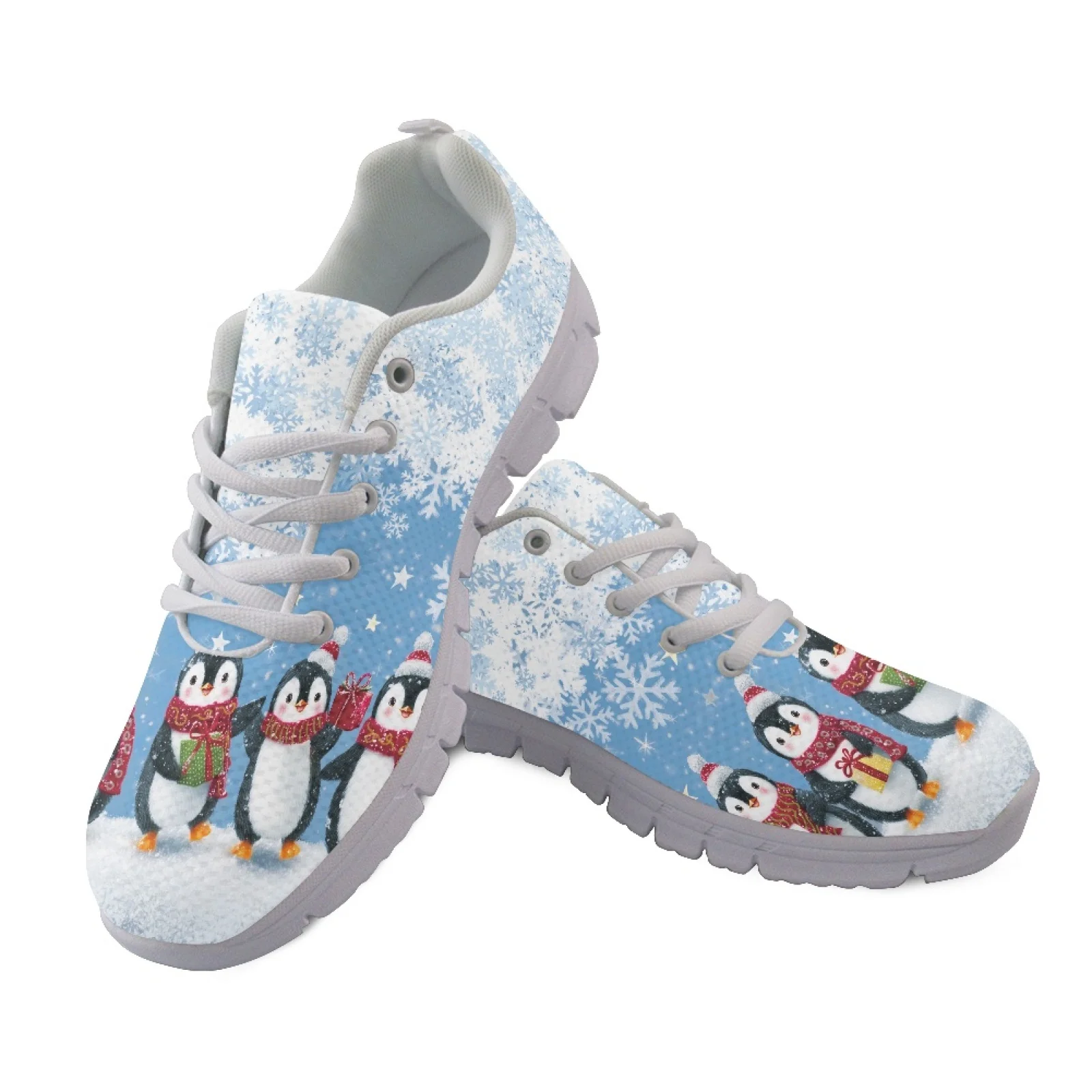 Coloranimal Santa Claus Bow Women Running Shoes Lace-up Casual Mens Athletic Trainers for Travel