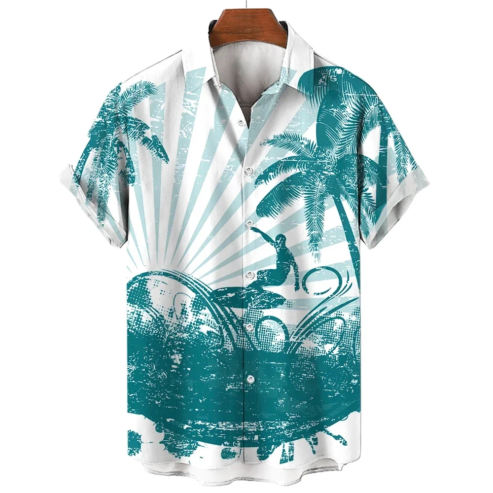 Hawaiian Palm Tree Pattern Print Shirt Fashion Design Men Women Short Sleeve Shirts Button Up Shirts Tops