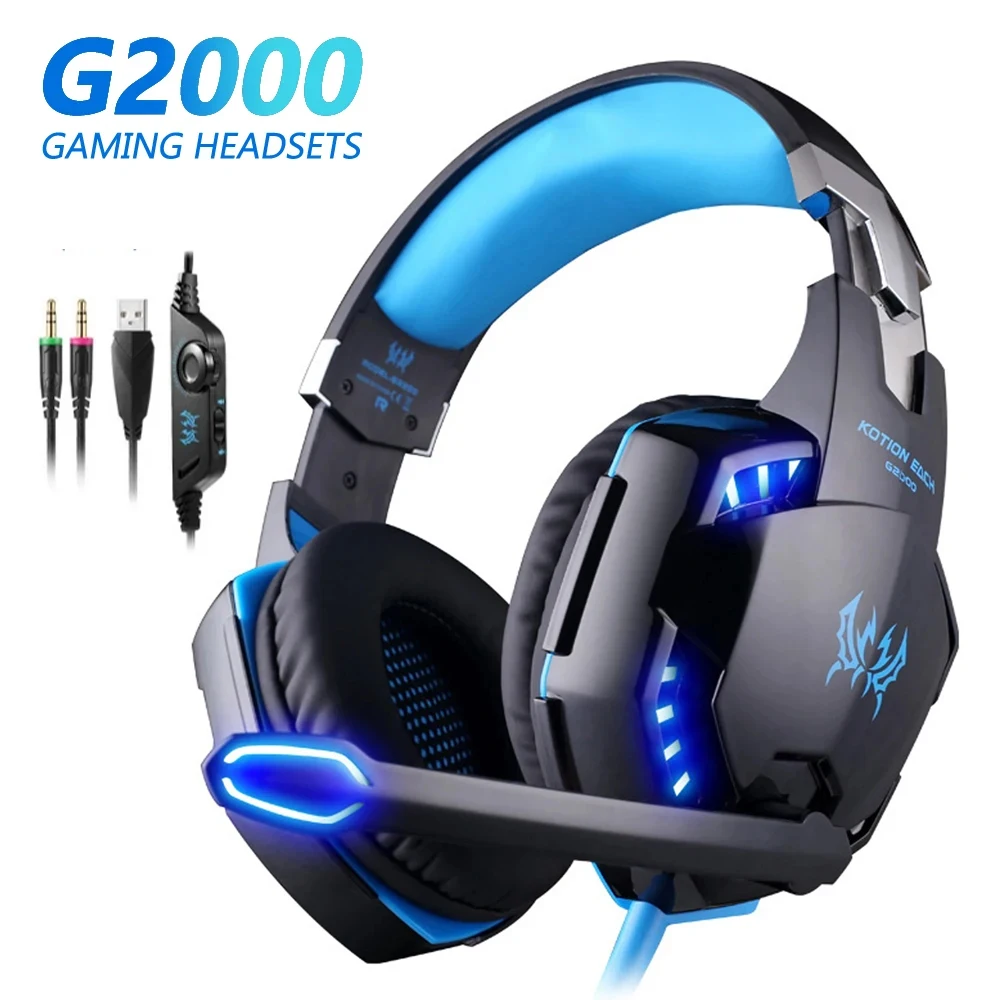 Image of KOTION ogni G2000 cuffie da gioco cuffie da gioco Stereo con bassi profondi con microfono cuffie con memoria morbida a luce LED per PC Laptop cod004