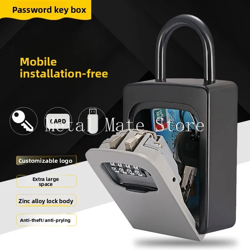 Hanging metal shell wall mounted two installation methods, padlock key password box