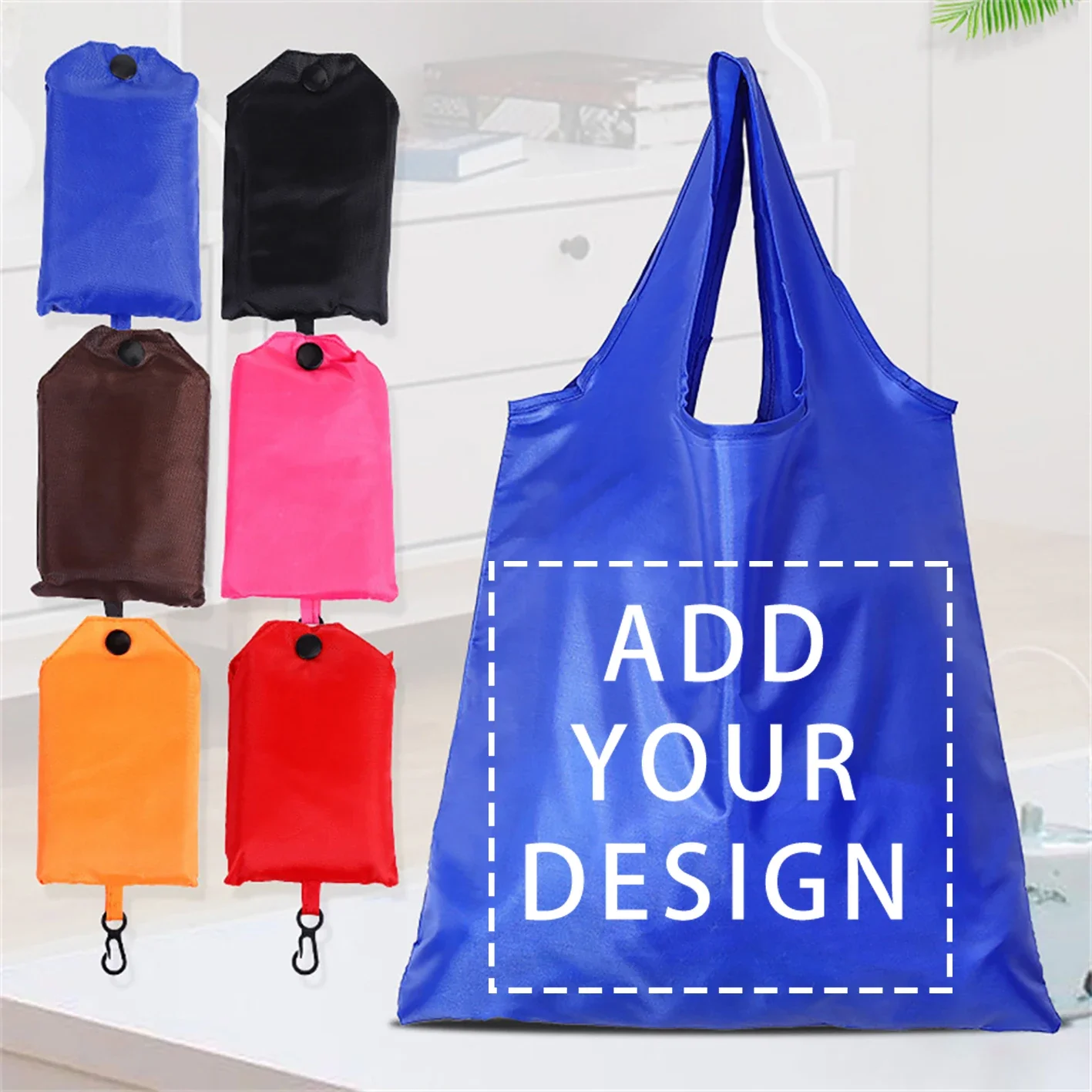 50pcs/lot Customized Logo Shopping Bag Oxford Solid Color Eco-friendly Folding Reusable Portable Shoulder Handbag Travel Grocery