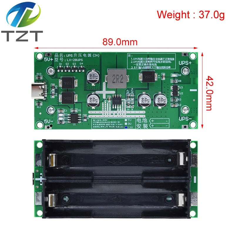 Imagem -02 - Tipo-c 15w 3a 18650 Módulo Carregador de Bateria de Lítio Dc-dc Step up Booster Carga Rápida Ups Fonte de Alimentação Conversor 5v 9v 12v