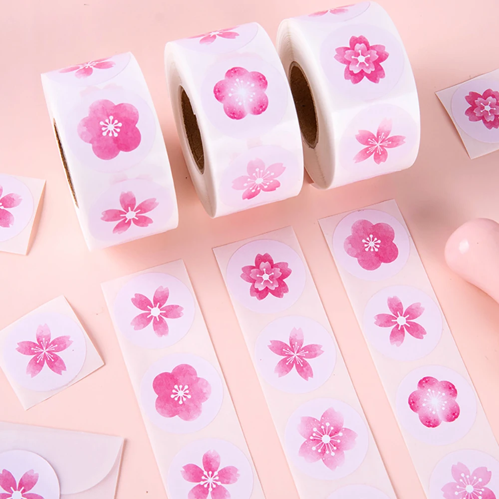 500Pcs1Inch Cherry Blossom Stickers Cute Flower Sticker Scrapbooking Design Festival Party Decorations Sakura Gift  Seals Labels