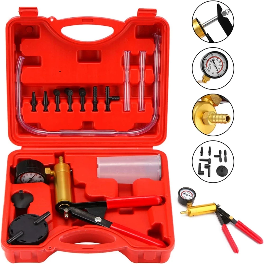 

2 in 1 Automotive Handheld Vacuum Pump Brake Bleeder Kit for Motorcycle 16 Pcs Brake System Bleeding Tools with Gauge Adapters