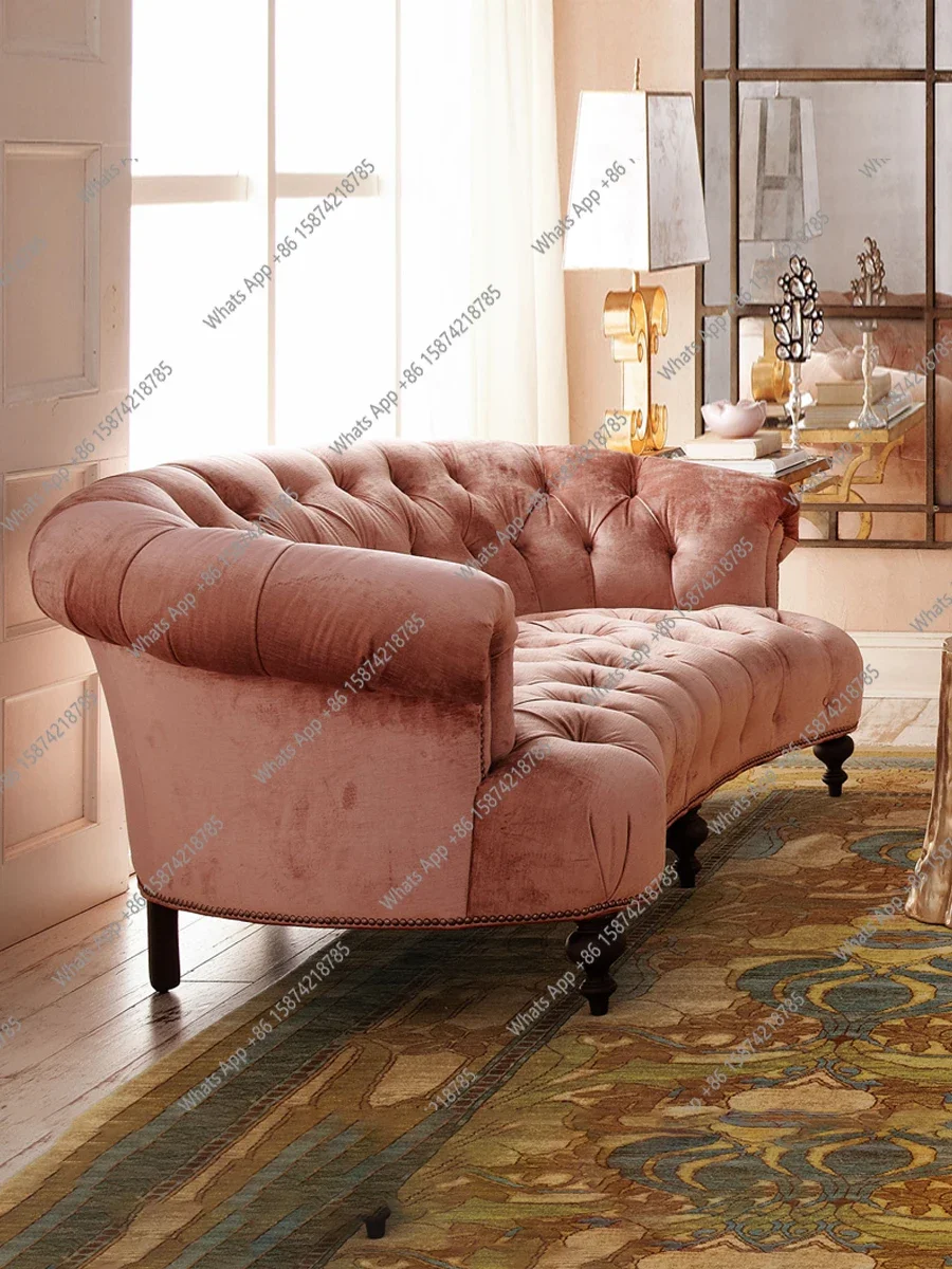 

S American Fabric Sofa, Three-seater Small Apartment, Living Room Combination, French Retro Special-shaped Curved Photo Studio