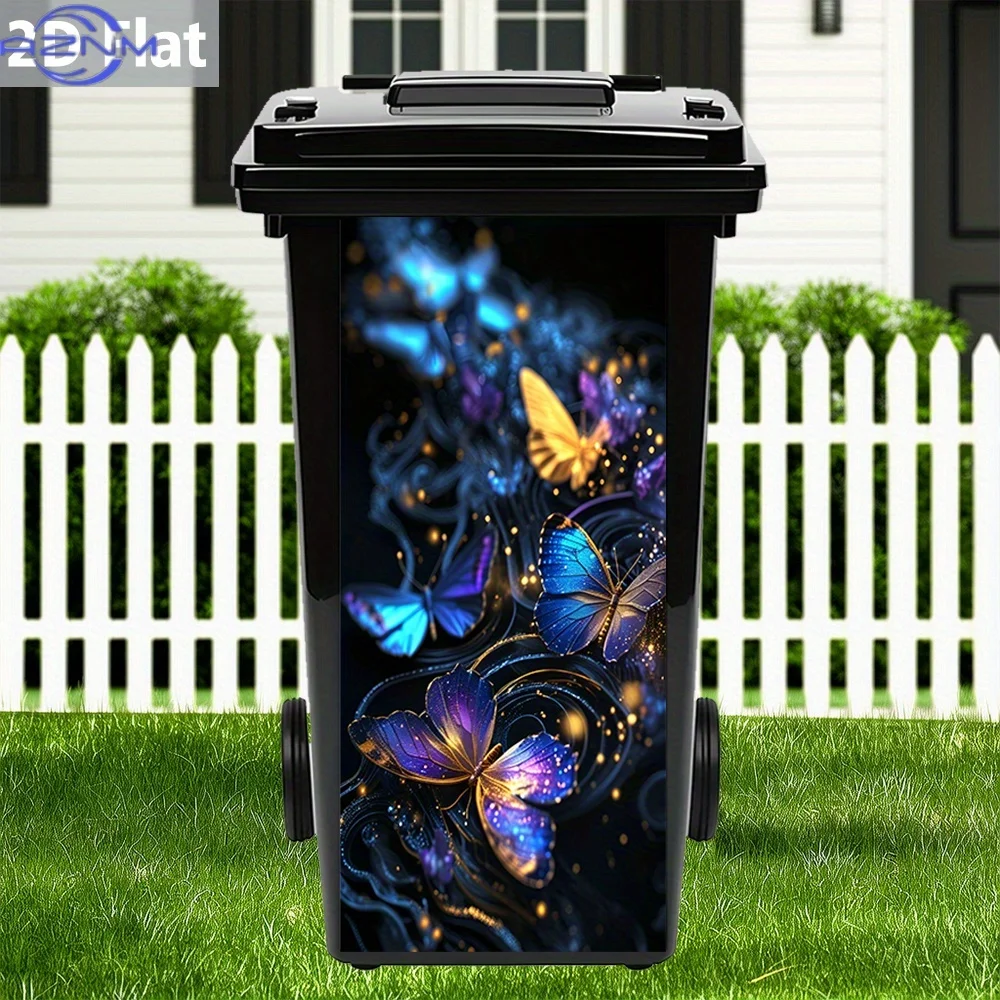 1pc 2D Flat Fantasy - Themed Butterfly Art PVC Trash Bin Sticker, Waterproof & Easy to Remove, Perfect for Bin Makeover, Appli