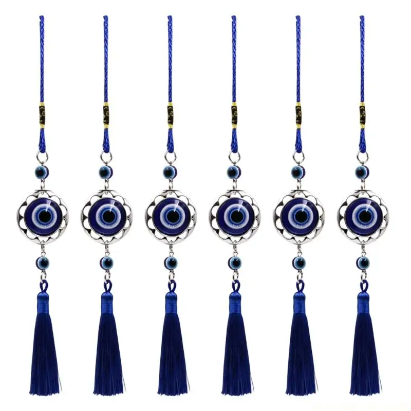 J0MA 6Pcs Turkish Blue Evil Eyes Pendant With Handwoven Tassels For Vehicles Decoration Hanging Charm Birthday Gift For Friend