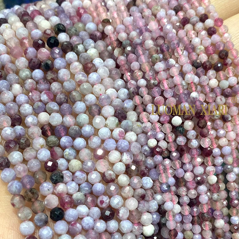 2 3 4MM AA Faceted Pink Tourmaline Round Natural Stone Loose Spacer Beads for Jewelry Making DIY Earrings Bracelet Accessories