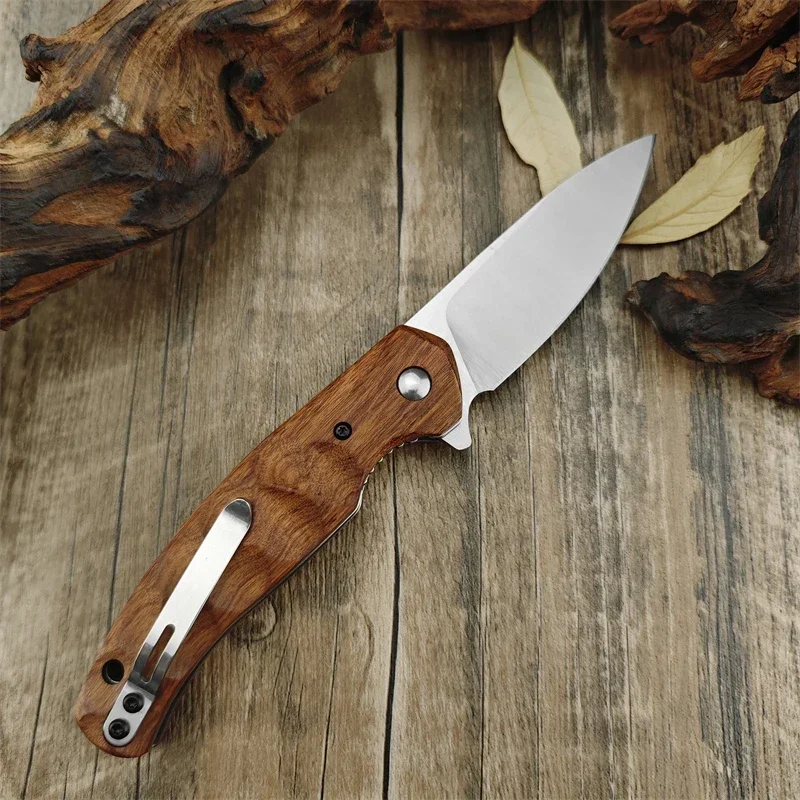 High Quality Fox FX308 Folding Knife Sandalwood Handle, Self Defense D2 Blade Outdoor Survival Fishing EDC Camping Rescue Hiking