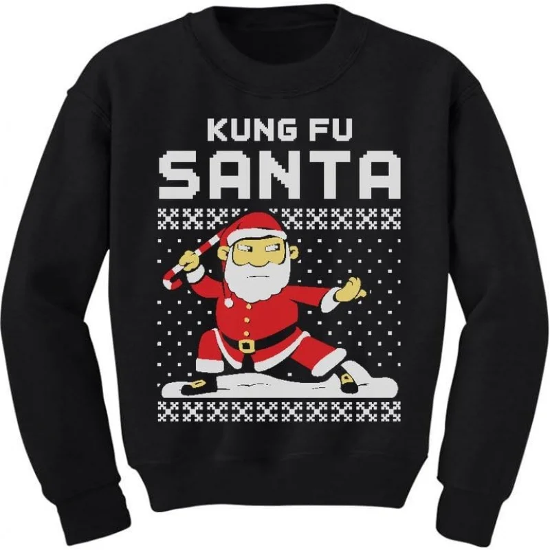 

Kung Fu Santa Ugly Christmas Sweater Funny Kids Sweatshirts Black