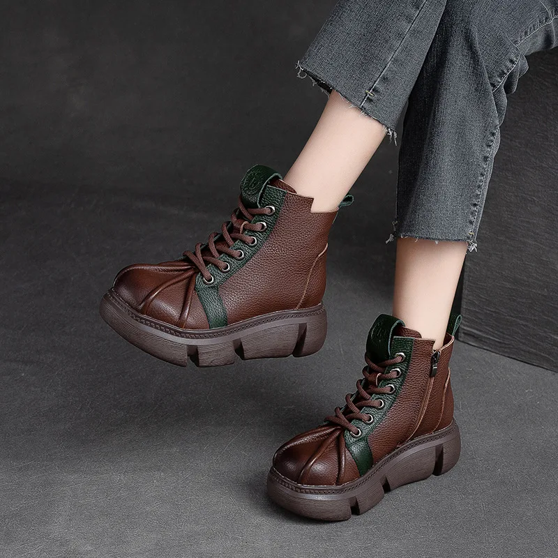 GKTINOO 2024 Vintage Style Genuine Leather Women Boots Flat Booties Soft Cowhide Women\'s Shoes Zip Ankle Boots zapatos mujer