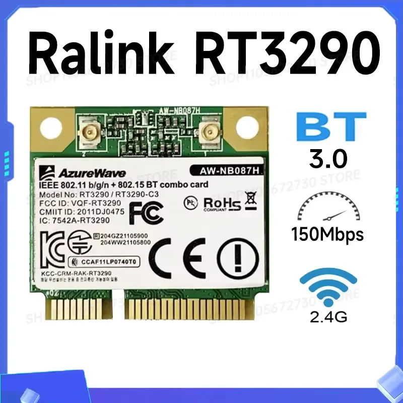 for AzureWave AW-NB087H Mini PCIe Network Card Ralink RT3290 802.11b/g/n 150Mbps Bluetooth 3.0 WiFi Adapter for Notebook