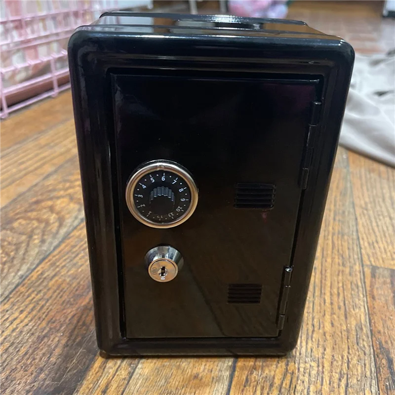 2X Kotak Aman Organizer Meja Besi Kotak Dekoratif Celengan Logam Mini Kabinet Kotak Penyimpanan Uang Kotak Penyimpanan Hitam-ABJU
