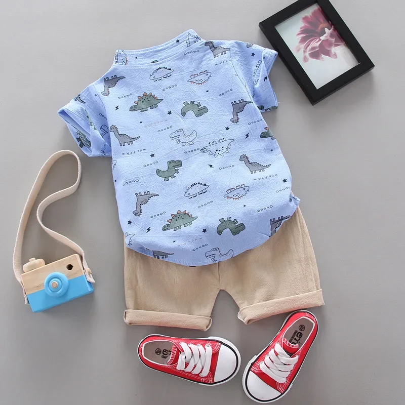 2020 summer new boy cute cartoon cotton shirt short sleeve suit casual kids clothing Boy Sets 2 pieces baby clothes