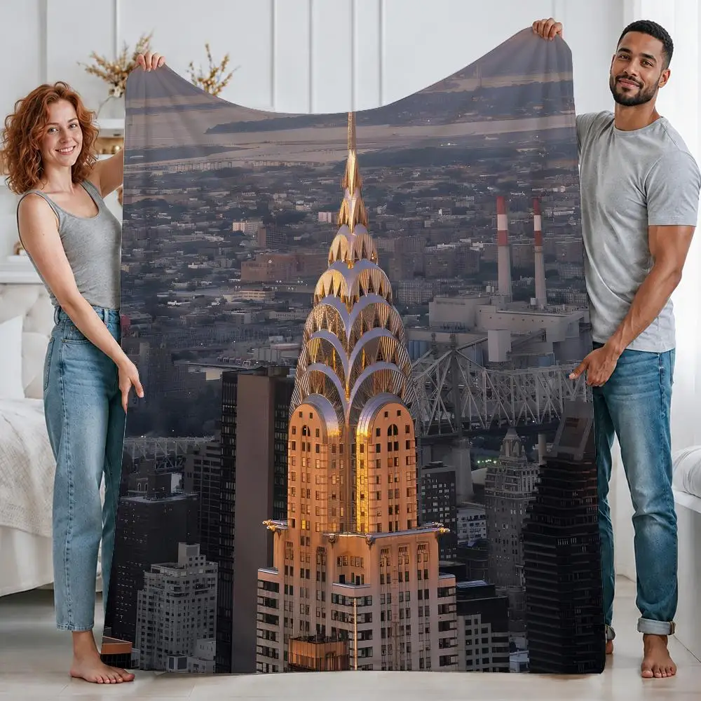 Classic Landmark Chrysler Building Throw Custom Printed Flannel Fleece Blanket for Sofa Bed Office Travel & Camping