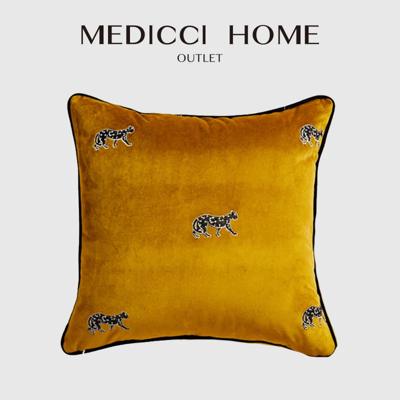 Medicci Home Exclusive Pillow Covers Turmeric Little Panthers Embroidery Ancient Cushion Case American Luxury Living Room Decor