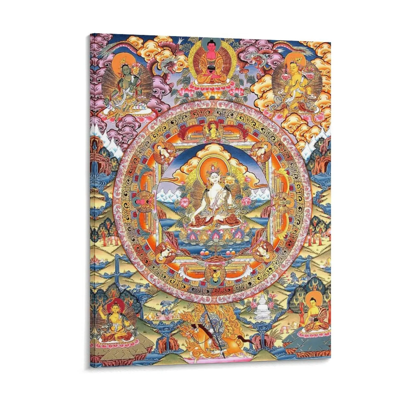 White Tara Buddhist Mandala 60 Canvas Painting Garage Party Printing Cinema Kitchen Framed Wall Painting