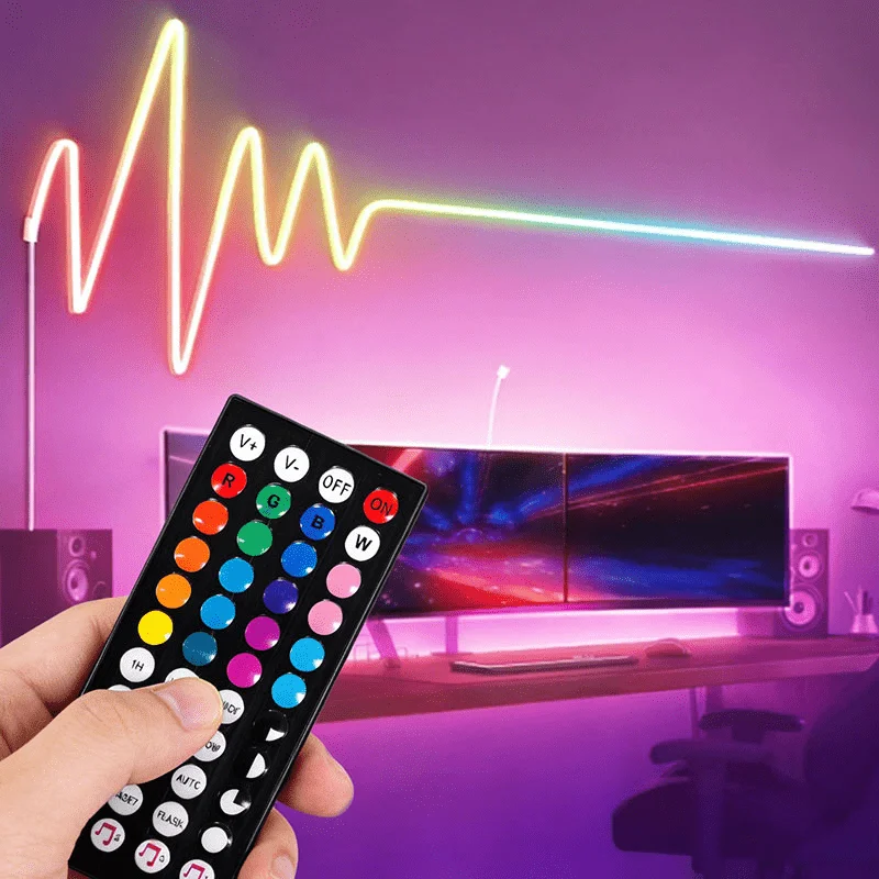 5V USB RGB Neon LED Strip Colour Changing Dimmable Rope Light with music sycn 44 KEY Remote Control for Bedroom Party Festival