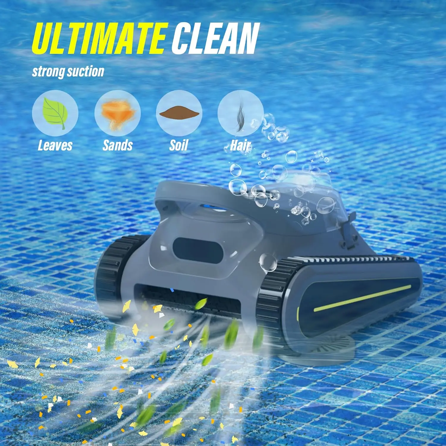 Cordless Robotic Pool Vacuum Cleaner Waterline Cleaning, Wall-Climbing, Intelligent Route Planning