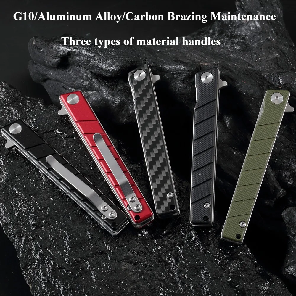 (Edc) Outdoor Folding Knife, with Three Types of Handles: Aluminum Alloy/G10/Carbon Brazing, and Two 60 Gauge Blades as a Gift