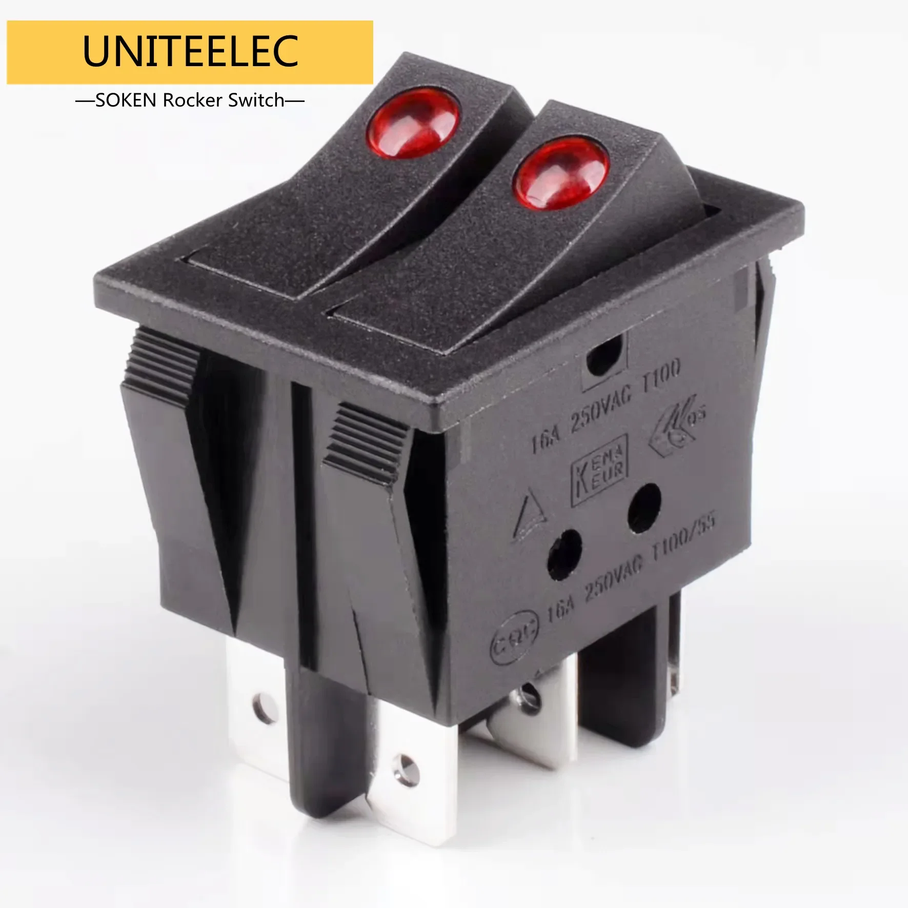 Uniteelec-Soken Red Spot Light DPST ON/Off Boat Rocker Switch RK1-23(N) 6 Pins 16A/250V UL TUV List