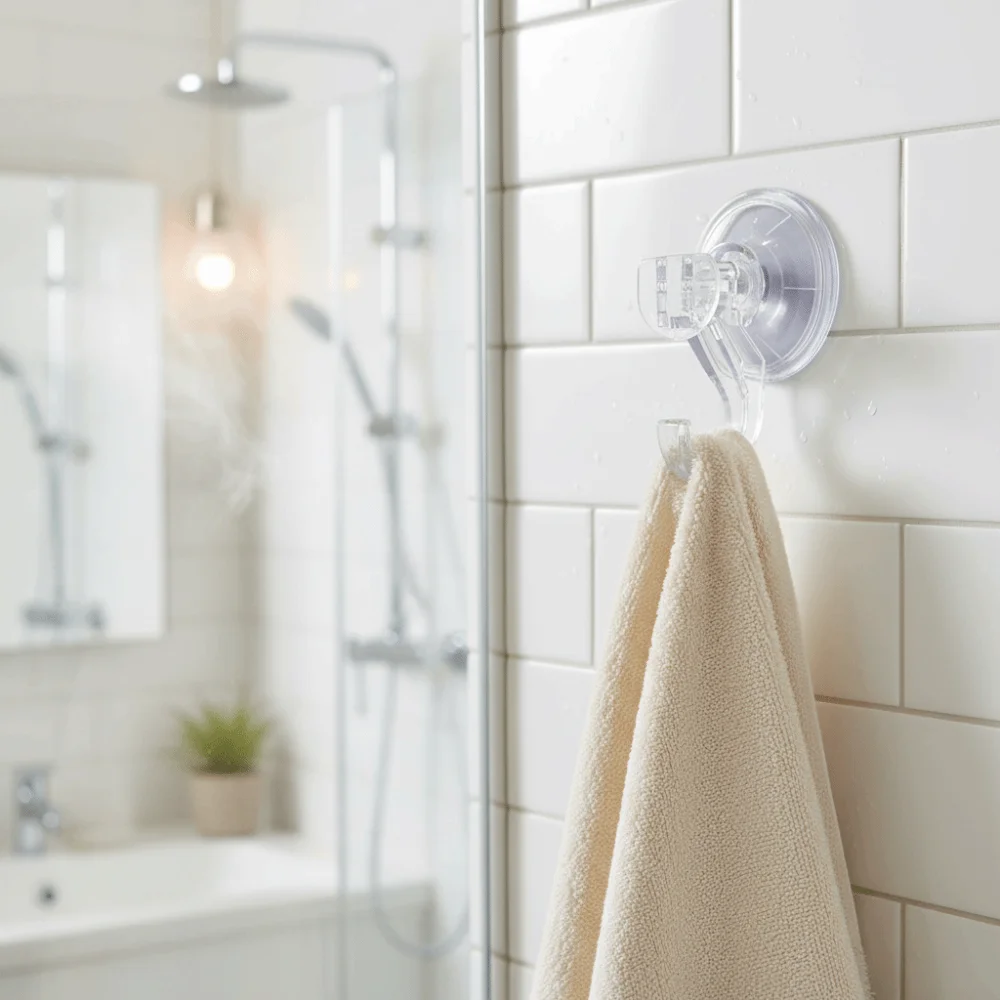 

2PCS Removable Suction Cup Hooks Plastic Strong Hold Towel Hook No Drill Adhesive-Free Shower Suction Hooks Shower Use