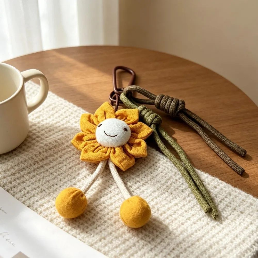 Fabric Flower Keychain Plush Carabiner Clip Botanical Keyring Lightweight Tassel Pastoral Style Bag Charm Gift for Women
