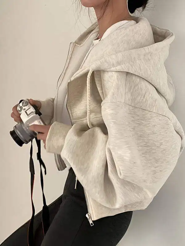 Sudadera con Capucha Deportiva para Mujer, Top Corto con Cremallera, Ropa Deportiva Informal, Prenda Exterior Moderna, Cárdigan Abierto con Ombligo al Descubierto