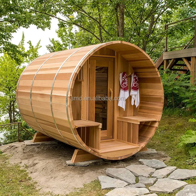 Red Cedar 6 Person Wooden Modern Outdoor Cedar Wood Barrel Wholesale Different Design Steam Sauna Modern Sauna