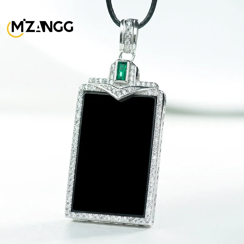 

S925 Silver Inlaid Natural Emerald A Goods MoCui PingAn Brand Pendant Fashion Simple Men and Women Jade Necklace Holiday Gift