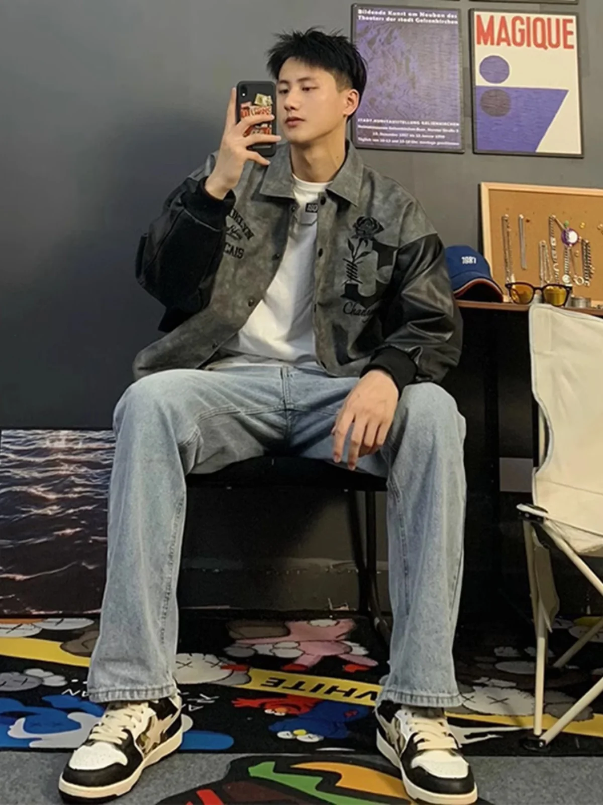 

Мужское замшевое байкерское пальто Jaet, осень-зима, винтажное лоскутное бейсбольное пальто, кожаное све, длинное све, свободного кроя, молодежная мода