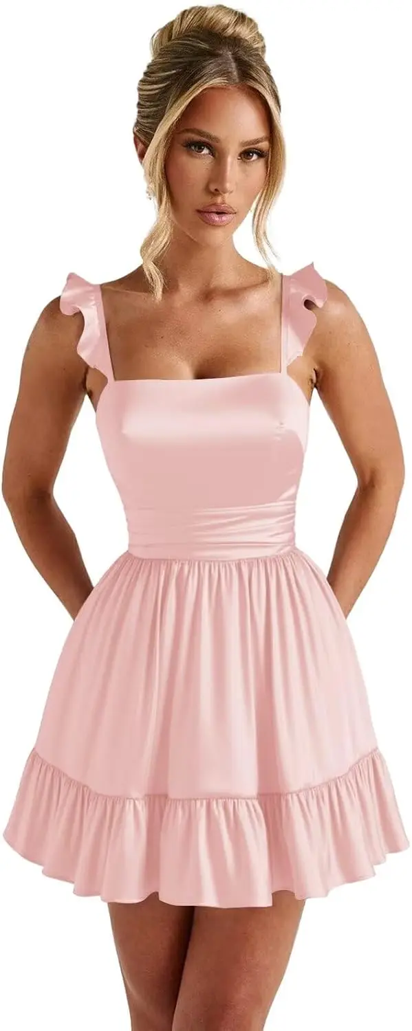 

Short Homecoming Dresses for Teens 2025 A-Line Satin Pleated Prom Cocktail Gowns Above Knee , Mini Short Prom Dress