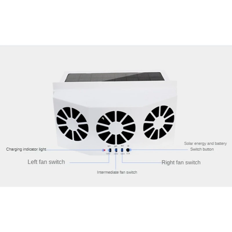 Multifunctional Car Ventilation Fan Car Fan Wireless Solar Charging Fan Portable Compact Radiator Angle Can Be Adjusted White