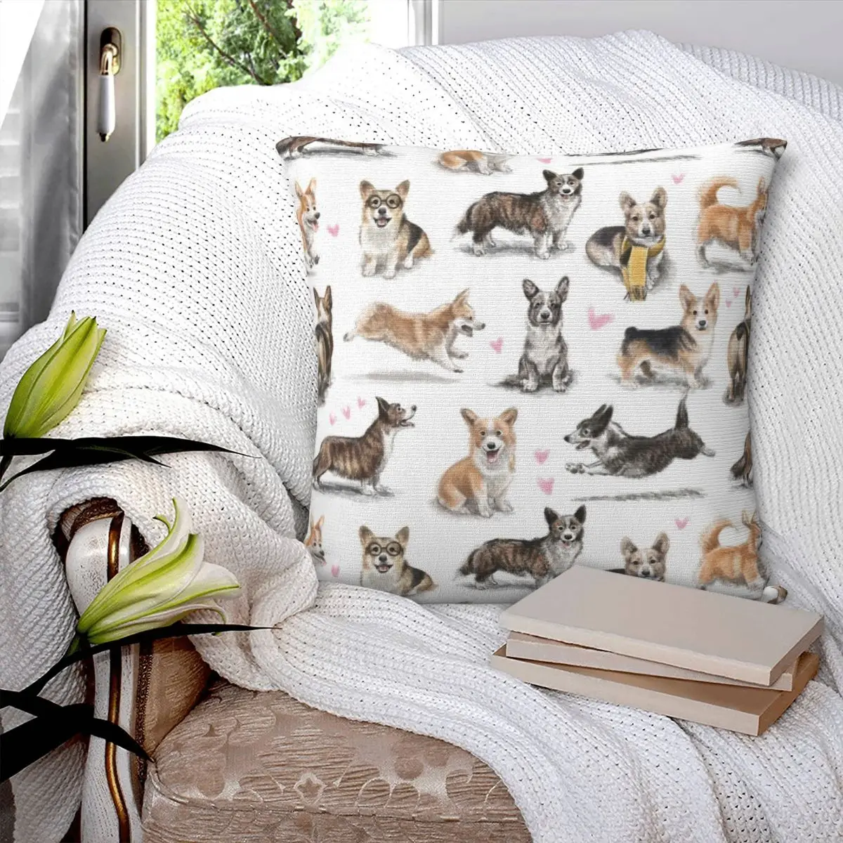 Corgi Square Pillowcase Polyester Pillow Cover Velvet Cushion Zip Decorative Comfort Throw Pillow For Home Living Room