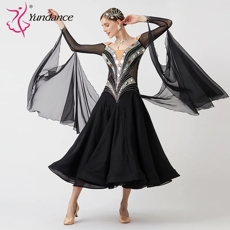 B-23155 New Women Modern Dance Rhinestone Color Diversity Dress Ballroom National Standard Waltz Competition Performance